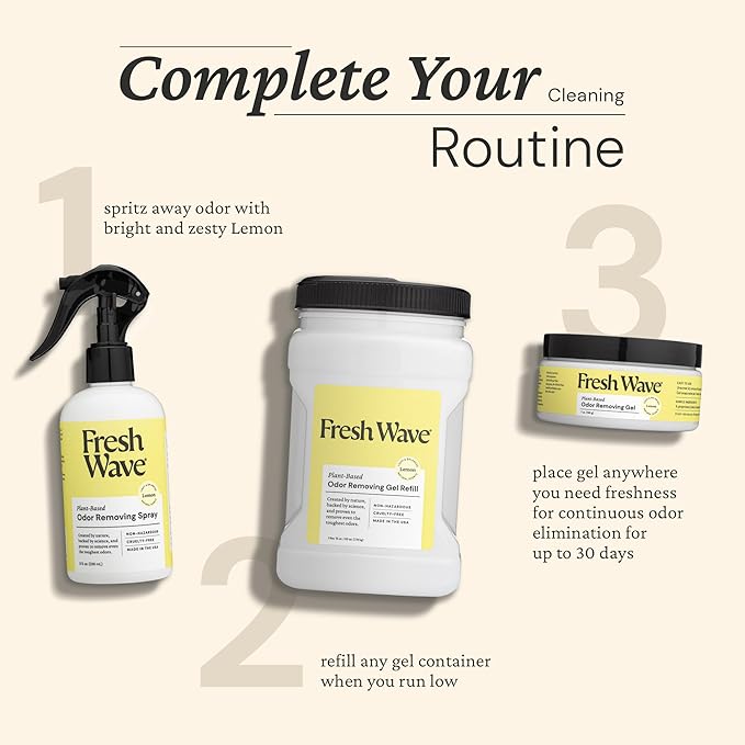 Fresh Wave Lemon Odor Removing Gel Refill, 63 oz. - Safer Odor Absorbers for Home, Natural Plant-Based Odor Eliminator, Every 15 oz. lasts 30-60 Days, For Cooking, Trash & Pets-PurrikoPets