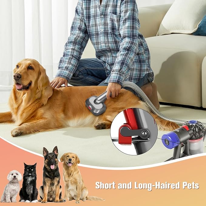 FUNTECK 2-in-1 Dog Hair Vacuum Brush for Grooming & Shedding Compatible with Dyson Gen5, V15, V12, V11, V10, V8, V7 – Removes Loose Hair, Dander, Undercoat & Tangles – Self-Cleaning Design-PurrikoPets