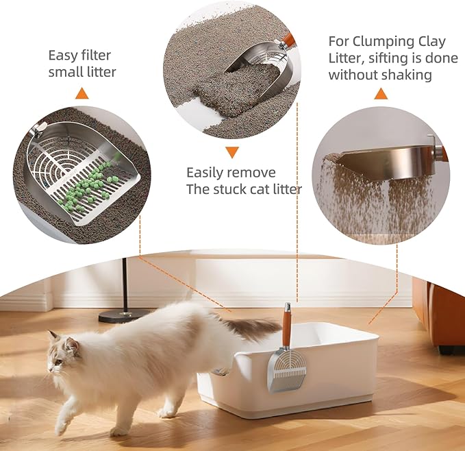 Extra-Thick Stainless Steel Cat Litter Scoop Heavy Duty Metal Litter Scooper with Holder Easy Remove Stuck Litter-PurrikoPets