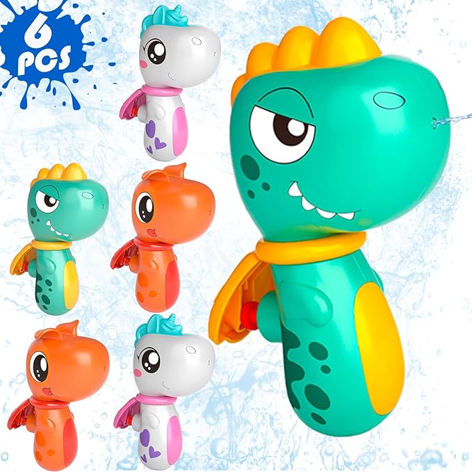 6 Pack Animal Water Gun for Kids, Mini Squirt Gun Water Blaster Soaker Toys, Dinosaur Dog Unicorn Shape Small Water Pistol Gun for Summer Outdoor Pool/Beach/Yard/Party Play-PurrikoPets