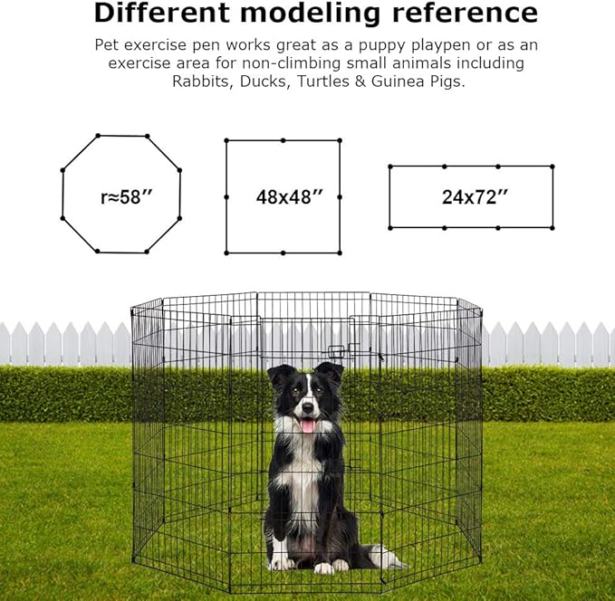 48 Tall Dog Playpen Crate Fence Pet Play Pen Exercise Cage -8 Pane-PurrikoPets
