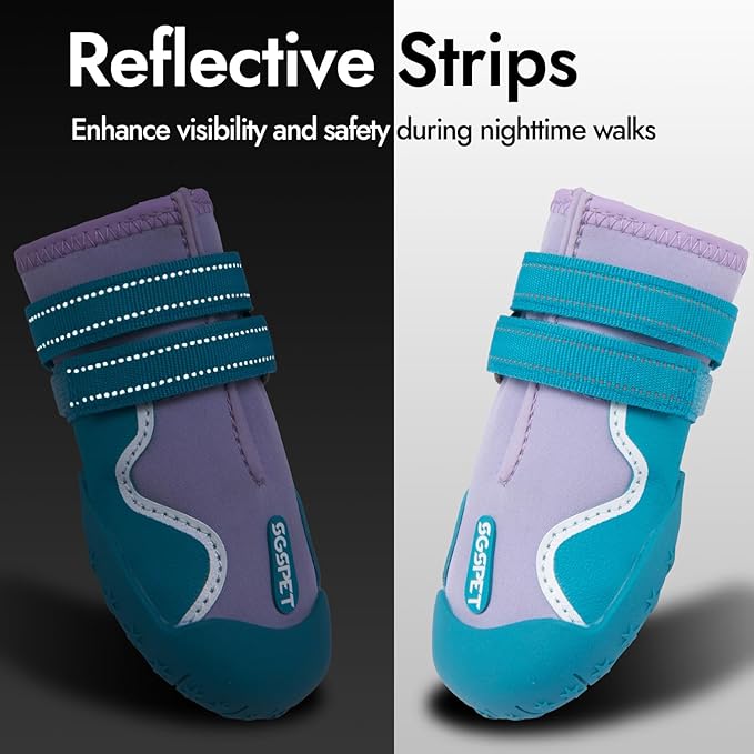 Dog Shoes, Waterproof Dog Boots & Paw Protectors with Anti-Slip Sole, 4pcs/Set Pet Dog Booties, Reflective Dog Shoes for Small Medium Large, Winter Snowy Summer Hot Pavement (Blue, 3# (XS))-PurrikoPets