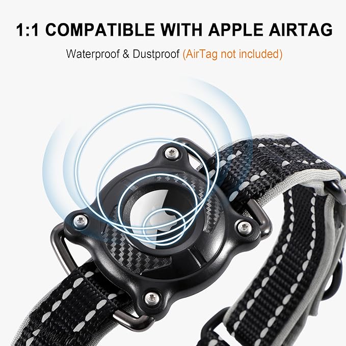 Airtag Dog Collar with Martingale Design, IP68 Waterproof Air Tag Collar Holder, Adjustable Reflective Soft Padded Nylon Dog Collar for Large Medium Small Dogs-PurrikoPets