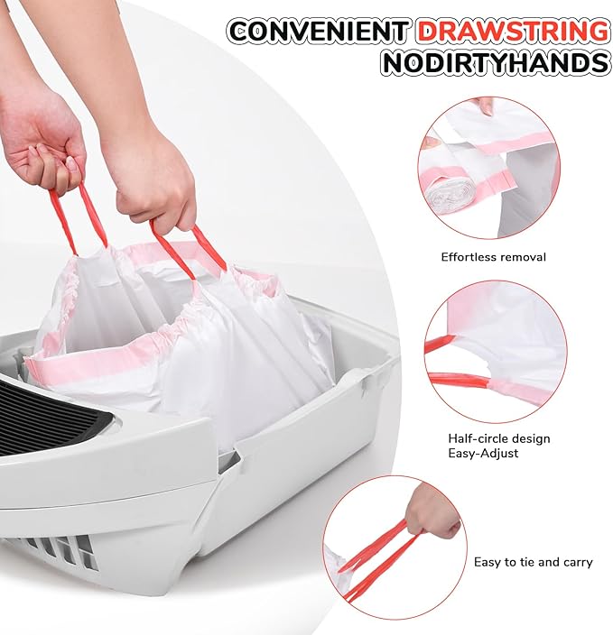 40 Count Thicken Cat Litter Box Liners for Automatic Cat Litter Box and Litter-Robot 4/3, Heavy-Duty Drawstring Kitten Litter Drawer Liners Disposable 25" x 16"-PurrikoPets