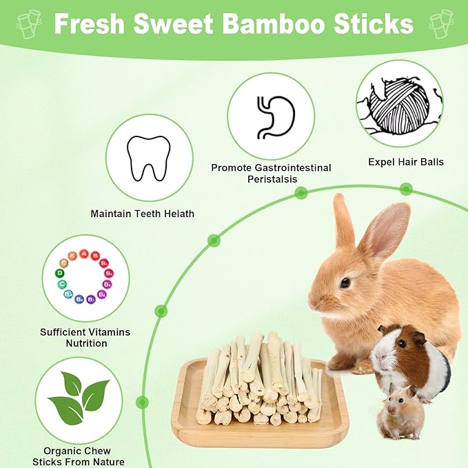 2.7lb Sweet Bamboo Sticks for Rabbits Chew Sticks Toys Guinea Pig Hamster Chinchilla Molar Treats Snacks, Natural Teeth Grinding Toys-PurrikoPets