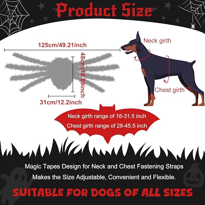 Dog Halloween Costume Large Breed, Furry Dog Spider Costume with 64 LED, Funny Halloween Dogs Costumes for Large Dogs Medium Pet Halloween Party Cosplay (Red)-PurrikoPets