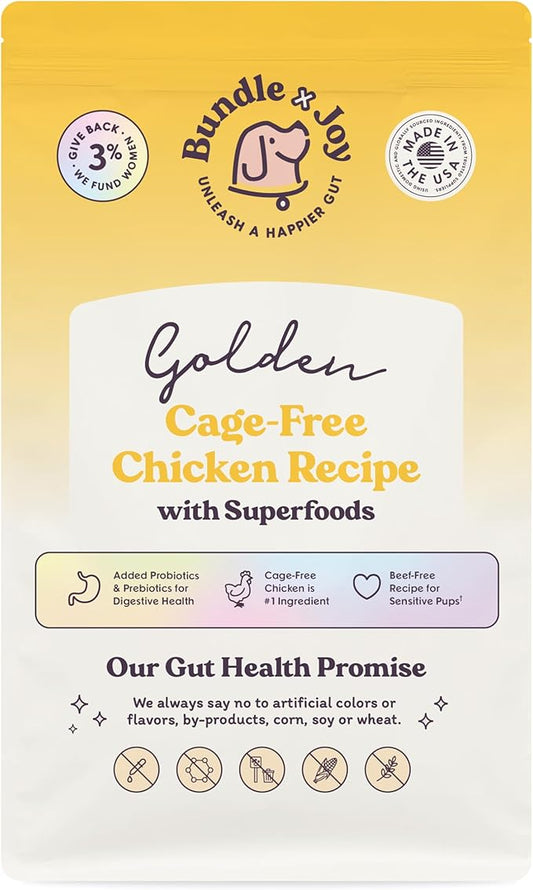 Golden Probiotic Dog Food Dry, Chicken, 4lb Bag, Allergy and Gut-Friendly Adult Kibble for Digestive Health with Cage-Free Chicken, 20 Plant Based Superfoods, Beef and Grain Free-PurrikoPets