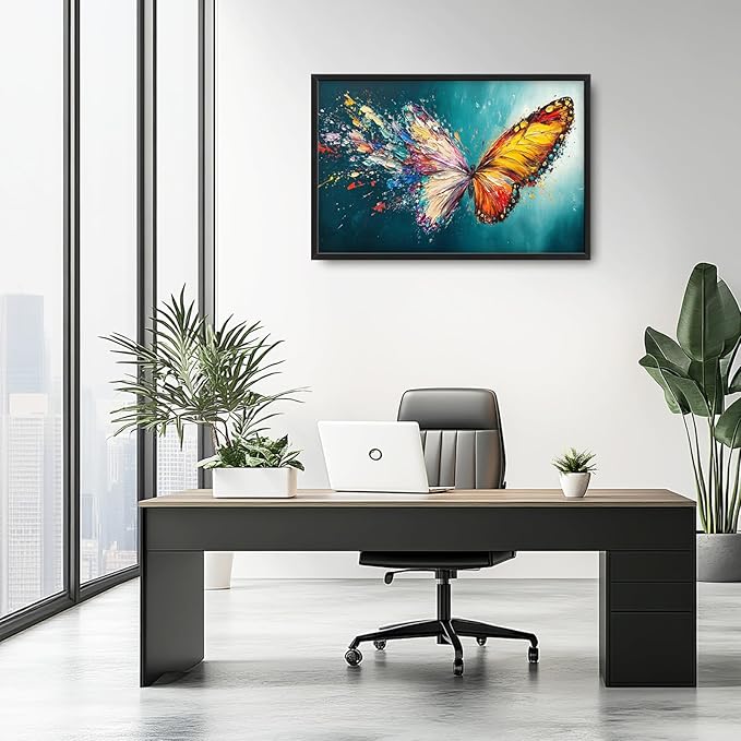 Extra Large Framed Abstract Butterfly Wall Art,Colorful Graffiti Wall Decor,Splashing Wings Pictures for Living Room,Canvas Print Painting Modern Artwork Bedroom Office Bathroom Home Decor 36L x24W-PurrikoPets