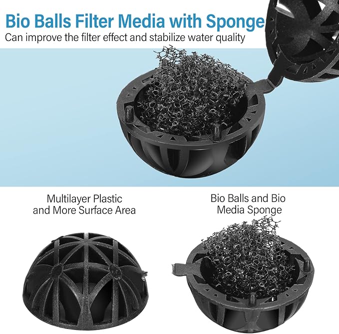 500 Pieces Bio Filter Balls Black Bio Balls for Aquarium Filter Pond Filter 1.02 Inch Internal Bioballs Filter Media with 5 Pieces Aquarium Filter Media Bags Mesh Bags with Zipper for Fish Tank Pond-PurrikoPets