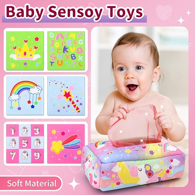 3 in1 Baby Toys 12 to 18 Months - Busy Board Sensory Toys, Tissue Box Toy, Pull String Teether, Learning Toy for Babies, Infant Gifts for 12 18 Months Old-PurrikoPets