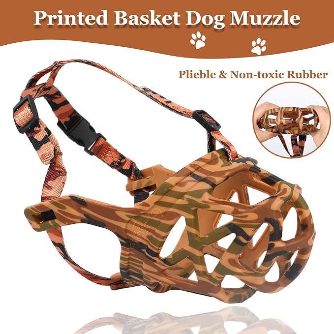 Dog Muzzle, Printed Basket Muzzle for Small Medium Large Dogs Dachshund, Beagle, German Shepherd, Breathable Pet Muzzles to Prevent Biting Chewing Scavenging, Allows Panting and Drinking-PurrikoPets