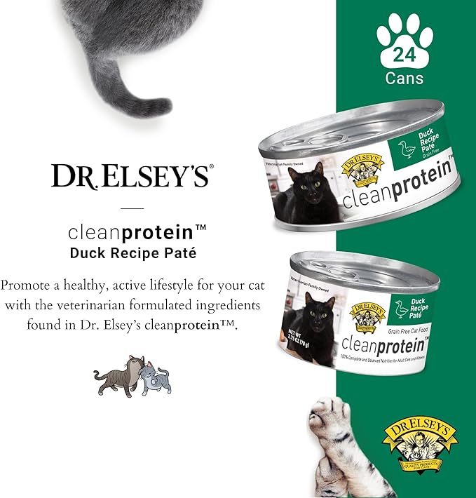 Dr. Elsey's cleanprotein Duck Recipe Wet Cat Food Case of 24, 2.75 oz Canned Food-PurrikoPets
