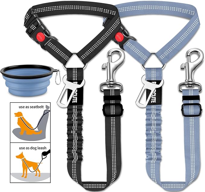 3 Piece Set Dog Seat Belt Retractable Dog Car Seatbelts Adjustable Pet Seat Belt for Vehicle Headrest Restraint Adjustable Heavy Duty & Elastic & Durable Car Harness for Dogs-PurrikoPets