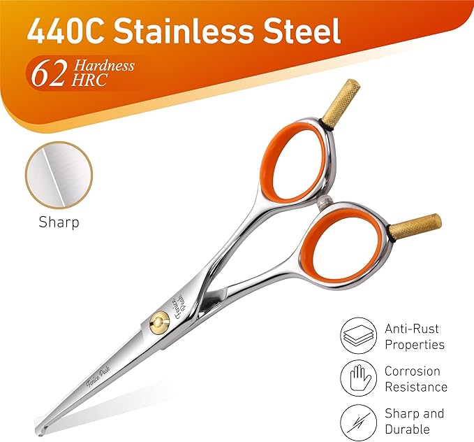 Fenice Peak 6'' Small Straight Scissors Lightweight Dog and Cat Grooming Scissors with Safety Round Tip JP440C Stainless Steel Sharp Blades for Body Facial Nose Ear and Paw Hair Easy Use-PurrikoPets