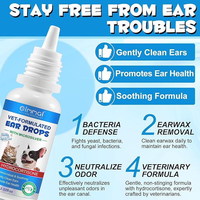 Ear Infection Treatment Drops for Dogs and Cats, Pets Ear Cleaning Solution Drops with 1% Hydrocortisone Soothing Dog Yeast Infection, Itchy Ear Relief, Pet Ear Care Supplies for Dogs & Cats - 2 fl oz-PurrikoPets