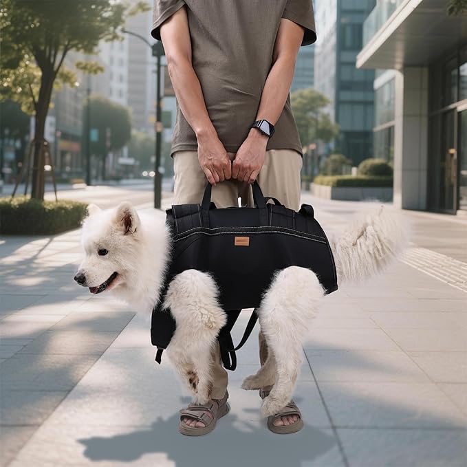Dog Lift Harness Backpack Carrier for Large Dogs, Full Body Sling with Handle, Dog Harness for Joint Injuries, Arthritis, Ideal for Stairs, Elderly Dogs (Black XX-Large 50-66 LBS)-PurrikoPets