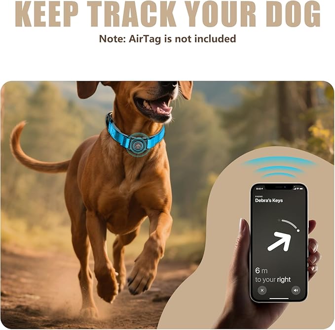 AirTag Dog Collar - Leather Dog Collar with Airtag Holder | IP68 Waterproof AirTag Holder with Metal Buckle, Comfortable GPS Dog Collars Tracker for Medium Large Dogs (Blue, XL)-PurrikoPets