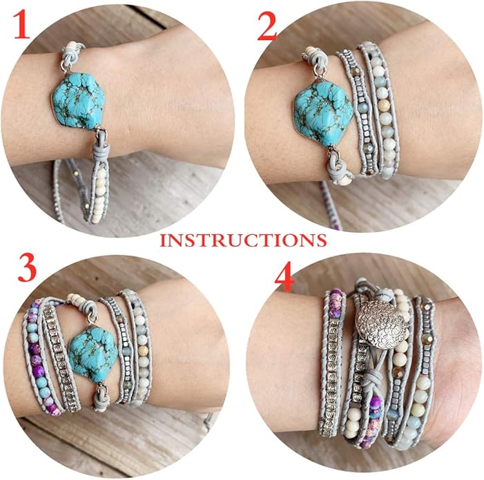 YGLINE Boho Handmade Wrap Leather Tube Crystal Stone Bracelet for Women