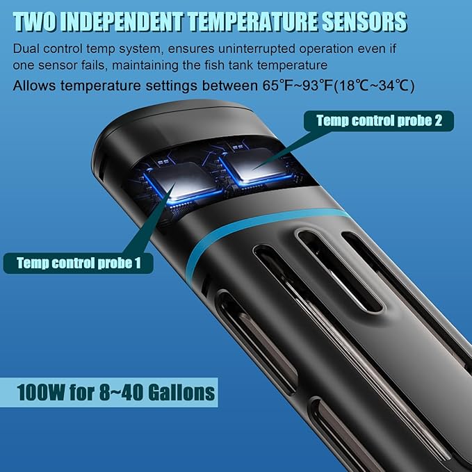 Electronic Aquarium Heater, 100W Small Fish Tank Heater, Adjustable Submersible Heater PID Temperature Control with LED Digital, Water Dry Automatic Shut Off for Fresh Seawater-PurrikoPets