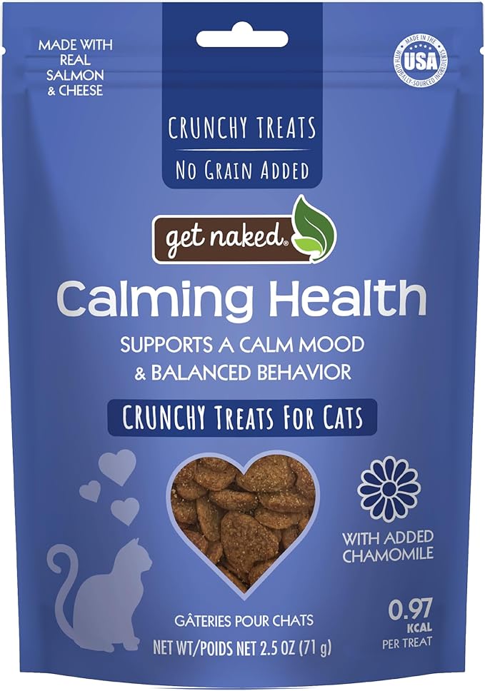 Get Naked Cat Calming Treats | Crunchy Salmon & Cheese Flavor | Feline Anxiety Relief & Stress Control | Grain-Free Cat Calming Product | Made in USA 2.5 oz-PurrikoPets