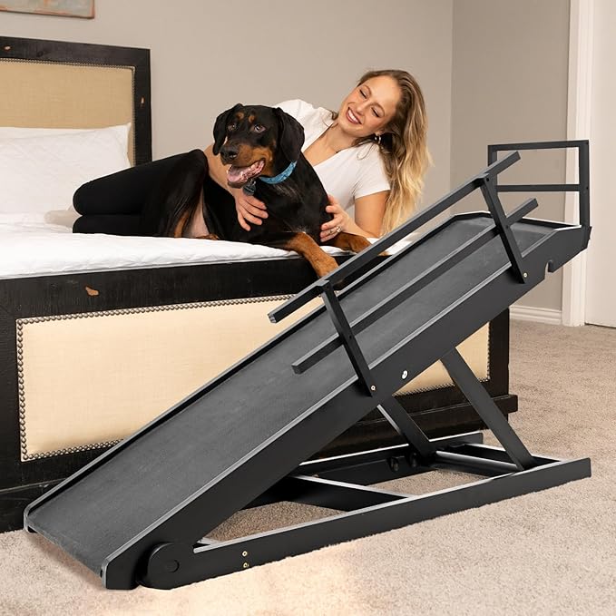 ABORON Dog Ramp,Adjustable Folding Pet Ramp for Bed,Couch,SUV - High Traction Portable Rubber Paw Ramps,Great for Small & Large Old Dogs & Cats, Supports up to 200 lbs,55''Long-PurrikoPets