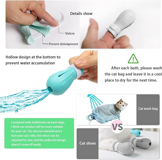 4 Pieces Cat Scratch Cover for Nursing Rehabilitation Cat Boots for Cats Only, Adjustable Cat Bathing Gloves (Grey)-PurrikoPets