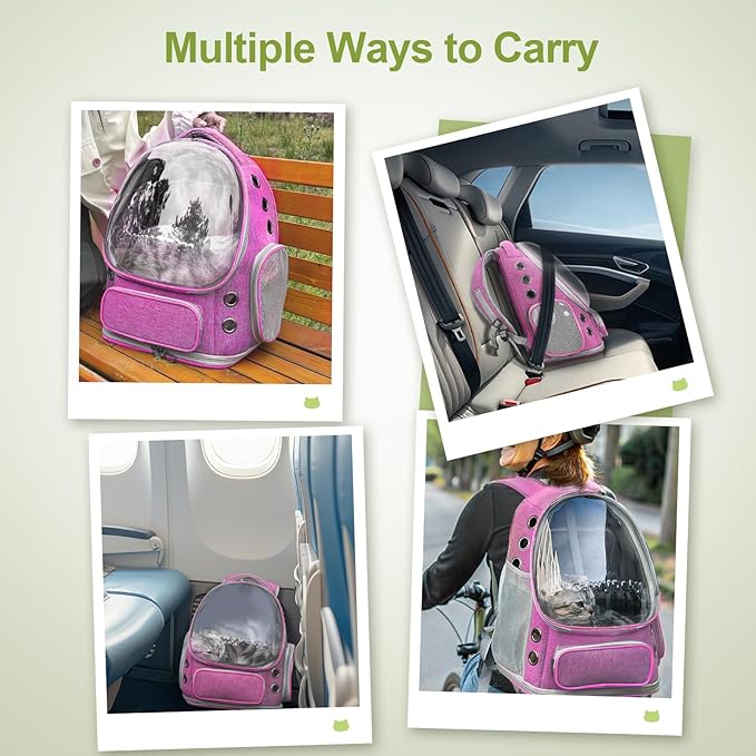 Expandable Cat Backpack,Cat Bubble Backpack Carrier for Carrying Cats, Pets and Small Dogs,Airline-Approved,Designed for Travel, Hiking, Walking,Car （Pink-PurrikoPets