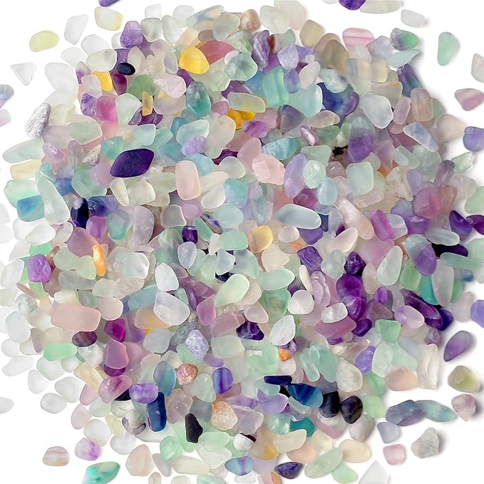 1lb Fluorite Aquarium Gravel Rocks Natural Tumbled Healing Crystal Chips Bulk Gemstones Crushed Stones for Fountain Vase Filler Planters Decorative Fish Tank Potted Reiki Energy Balancing-PurrikoPets