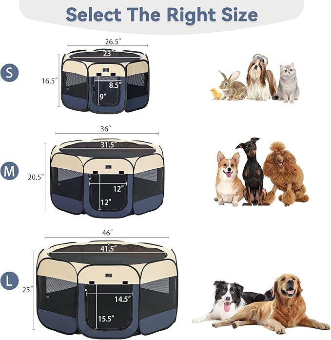 A 4 Pet Portable Dog Playpen, 49” Playpen for Dogs with Bowl, Suitable for Puppies, Kittens, and Small Animals, Removable Zipper & Mesh Panel(19”W × 12”H)-PurrikoPets
