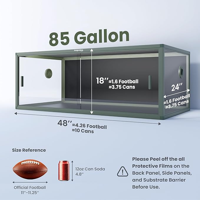 85 Gallon Reptile Tank, Front Opening Snake Tank for Easy Maintenance, Reptile Enclosure with Top Screen Ventilation 48''x24''x18''-PurrikoPets