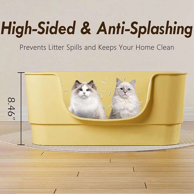 Extra Large Cat Litter Box with High Sides,23.23"×16.34"×8.46",Jumbo Kitty Litter Box with Low Entry,XL Cat Boxes for Indoor Cats,Easy to Clean,Anti-Splashing(Grey)-PurrikoPets