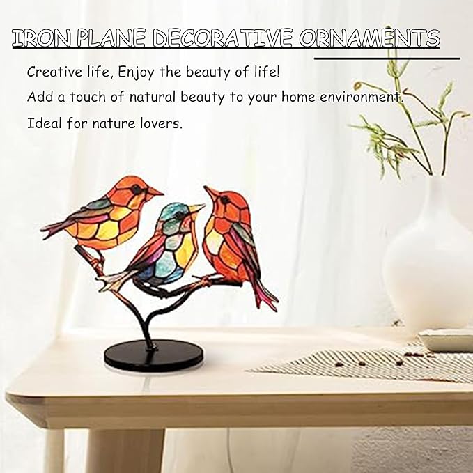 3Birds on a Branch, Metal Desktop Decorations, Home Bird Decorations for Office, Window, Aviary, Garden, Gifts for Bird Lovers, Boxed Set.-PurrikoPets