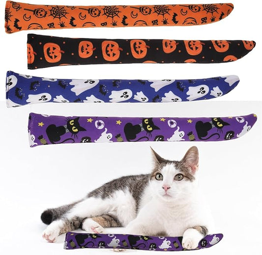 EXPAWLORER Halloween Cat Toys, 4 pcs Soft Pillow Catnip Toys with Bells Inside, Interactive Bite Resistant Fish Shape Kicker Toys for Indoor Kitten Playing-PurrikoPets