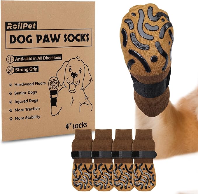 Double Sides Non-Slip Dog Socks to Prevent Licking Paws - Strong Traction for Paw Protector, Senior Dogs, Hardwood Floors, Dog Booties with Grippers - Size Medium-PurrikoPets