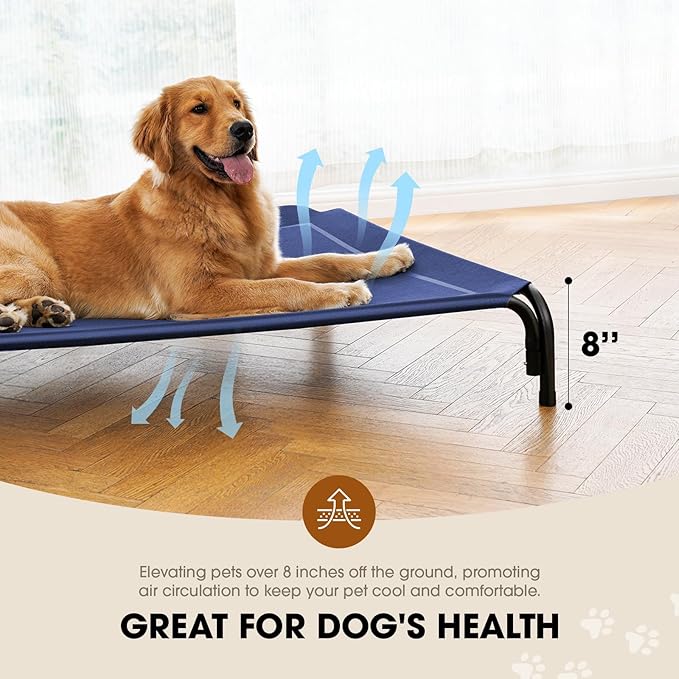 Elevated Dog Bed, Raised Outdoor Dog Bed for Extra Large Sized Dogs, Portable Cooling Pet Cot with Breathable & Washable Mesh, Indoor & Outdoor Pet Hammock with Skid-Resistant Feet.-PurrikoPets