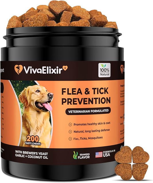 Flea and Tick Prevention for Dogs – 200 Soft Chews - Dog Flea and Tick Treatment & Oral Flea Pills – Skin & Coat Health - Made in USA - for Small, Medium, Large Dogs-PurrikoPets