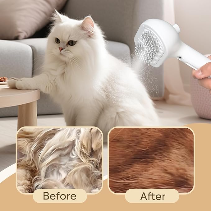 3-in-1 Cat Steam Brush – Pet Grooming & Shedding Comb with Gentle Steam Spray, One-Click Hair Release, for Long & Short Hair Cats & Dogs (White)-PurrikoPets