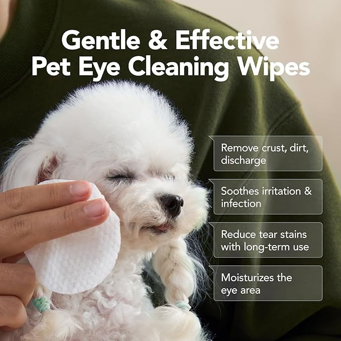 Dog Eye Wipes, Gentle Eye Wipes for Dogs & Cats, Pet Eye Cleaner Wash Removes Discharge, Crust, Debris, and Gunk (100, Unscent)-PurrikoPets