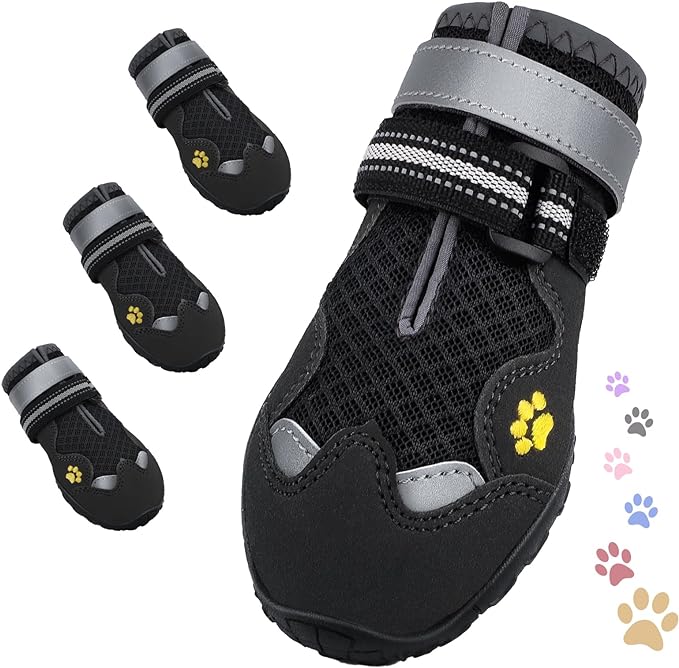 Dog Shoes for Large Medium Small Dog, Mesh Breathable Dog Shoes for Hot Pavement, Anti-Slip Dogs Boots Paw Protectors with Reflective for Outdoor Walking Indoor Hardfloors (Size 7)-PurrikoPets
