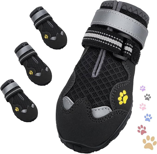 Dog Shoes for Large Medium Small Dog, Mesh Breathable Dog Shoes for Hot Pavement, Anti-Slip Dogs Boots Paw Protectors with Reflective for Outdoor Walking Indoor Hardfloors (Size 4)-PurrikoPets