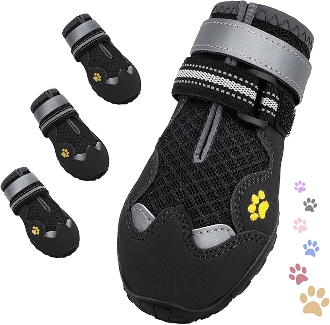 Dog Shoes for Large Medium Small Dog, Mesh Breathable Dog Shoes for Hot Pavement, Anti-Slip Dogs Boots Paw Protectors with Reflective for Outdoor Walking Indoor Hardfloors (Size 1)-PurrikoPets