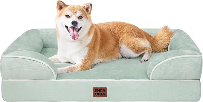 EHEYCIGA Orthopedic Large Dog Bed, Waterproof Memory Foam, Non-Slip Bottom, Sage Green, 36"L x 27"W x 6.5"Th-PurrikoPets