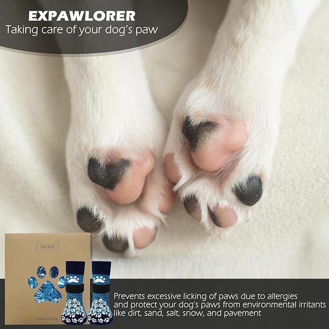 EXPAWLORER Anti Slip Dog Socks to Prevent Licking Paws, Dog Shoes for Hot Pavement, Dog Booties for Small Medium Large Senior Dogs, Traction Control Dog Boots & Paw Protectors for Hardwood Floors-PurrikoPets