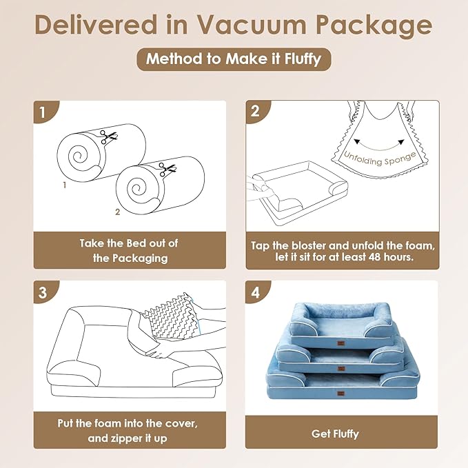 EHEYCIGA Orthopedic Dog Bed for Small Dogs, Waterproof Memory Foam Small Dog Beds with Sides, Non-Slip Bottom and Egg-Crate Foam Medium Pet Couch Bed with Washable Removable Cover, Washed Blue-PurrikoPets