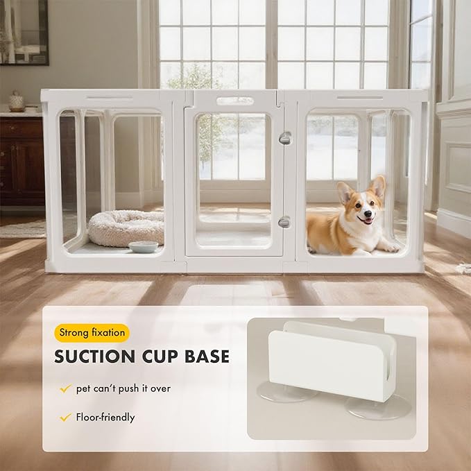 Acrylic Dog Playpen with Door, 24" 10PCS Clear Pet Play Pen Indoor for Small Animals, Transparent Puppy Fence Kennel Rabbit Ferret, Doggie Cages Yard Easy Assemble-PurrikoPets