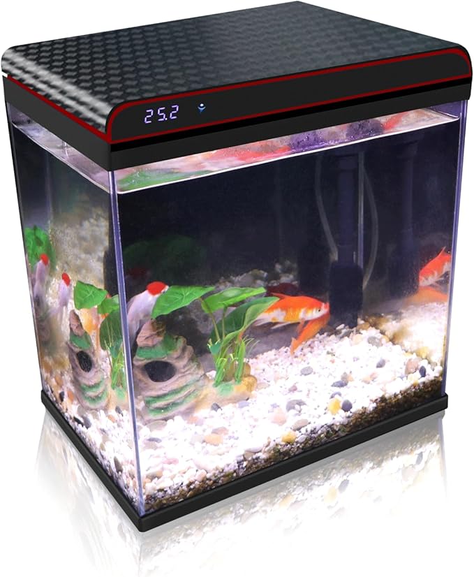 5 Gallon Glass Fish Tank Aquarium Starter Kit - Self-Cleaning, Ultra-Quiet Filter Pump, 3-Color LED Lights, Smart Temp Monitoring for Betta Fish, Shrimp, Kids Gift-PurrikoPets