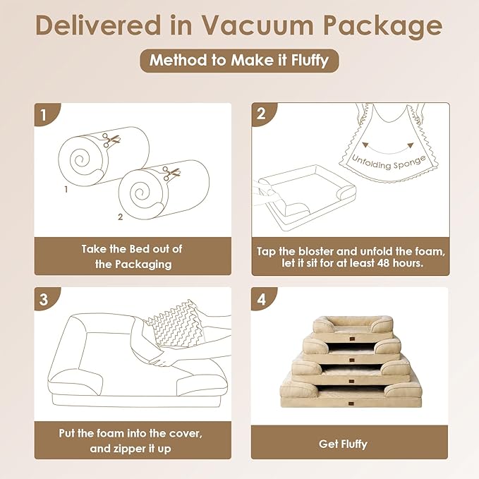 EHEYCIGA Orthopedic Dog Bed for Medium Dogs, Waterproof Memory Foam Medium Dog Beds with Sides, Non-Slip Bottom and Egg-Crate Foam Pet Couch Bed with Washable Removable Cover, Greige-PurrikoPets