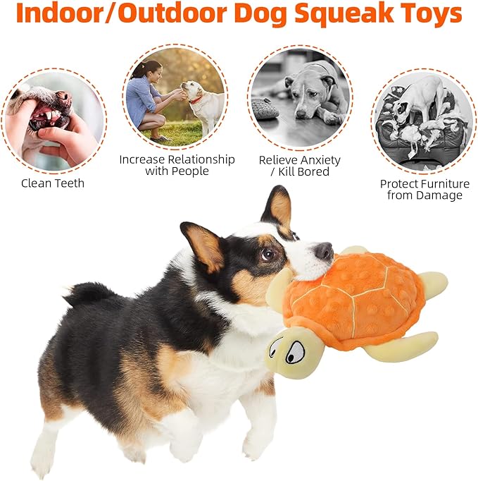Adpartner Squeaky Toys for Dogs, 2 Pack Turtle Dog Toy Plush Crinkle Dog Toys to Keep Them Busy, Interactive Squeak Stuffed Pet Chew Toys for Small to Medium Dogs Teething Training Reduce Boredom-PurrikoPets