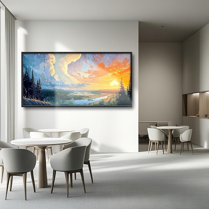 Framed Large Sunrise Wall Art for Living Room, Oversized Sunrise Wall Decor Forest Lake Landscape Canvas Print Natural Picture Home Decoration for Bedroom Living Room Office 60"x30"-PurrikoPets