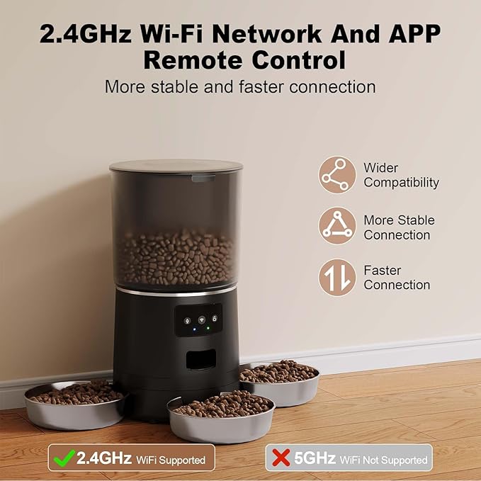 3-Cat Automatic Pet Feeder, 6L WiFi Cat Food Dispenser with APP Control, 1-10 Meal Programmable, Voice Recorder, Smart Alerts, Stainless Steel Bowls for Cats and Small Dogs (Black)-PurrikoPets